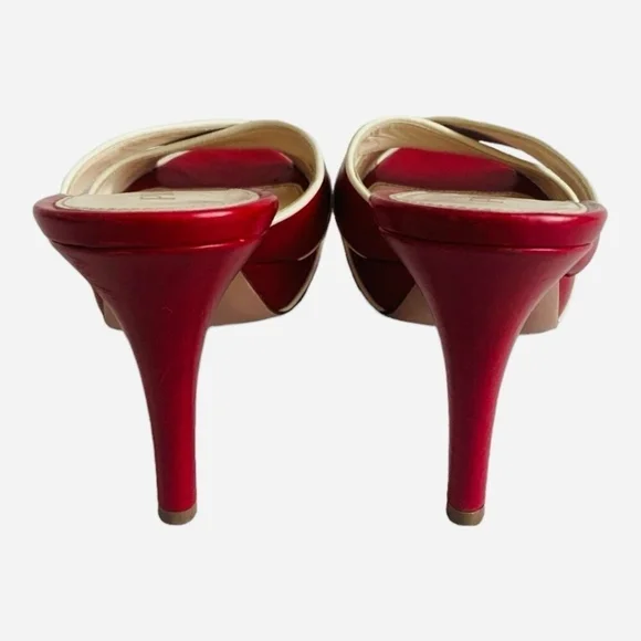 Prada Vitello Raspberry Beige Leather Platform Peep Toe High Heel Sandals